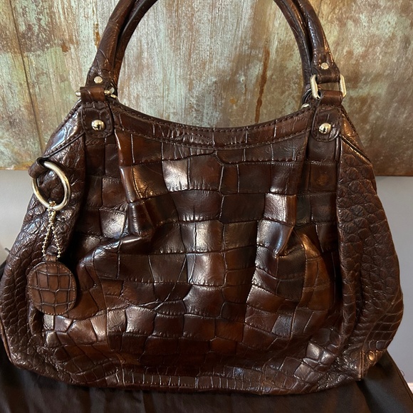 Large genuine crocodile dark cognac Gucci Sukey. Rare! - Picture 1 of 12